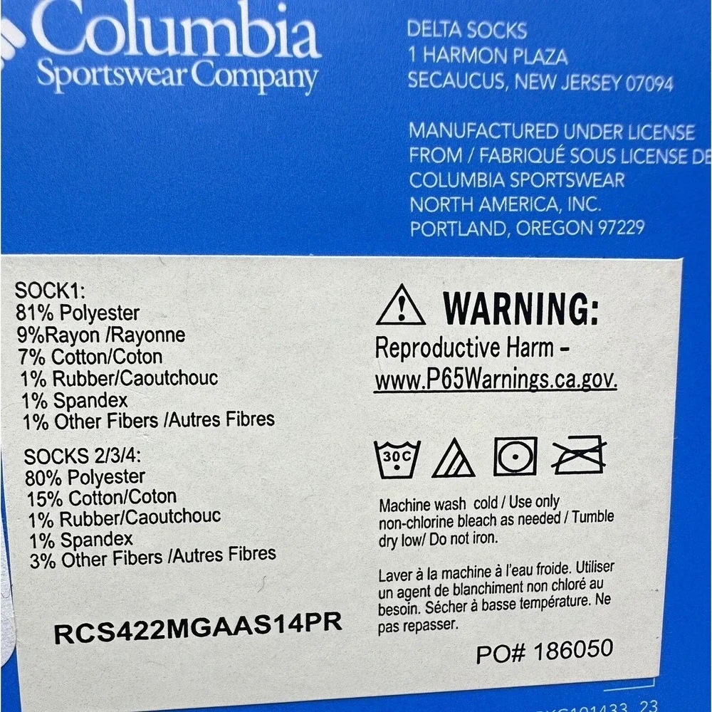 Columbia‎ Men's 4-Pairs mi-chaussettes Crew Socks RCS422MAS1 Gift Box Size 6-12